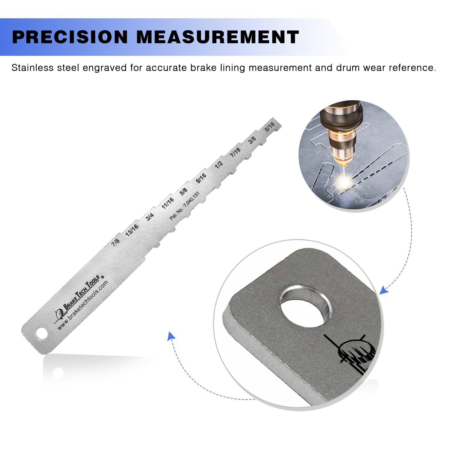 Brake Lining Measuring Tool Gauge Stainless Steel 8 Inch