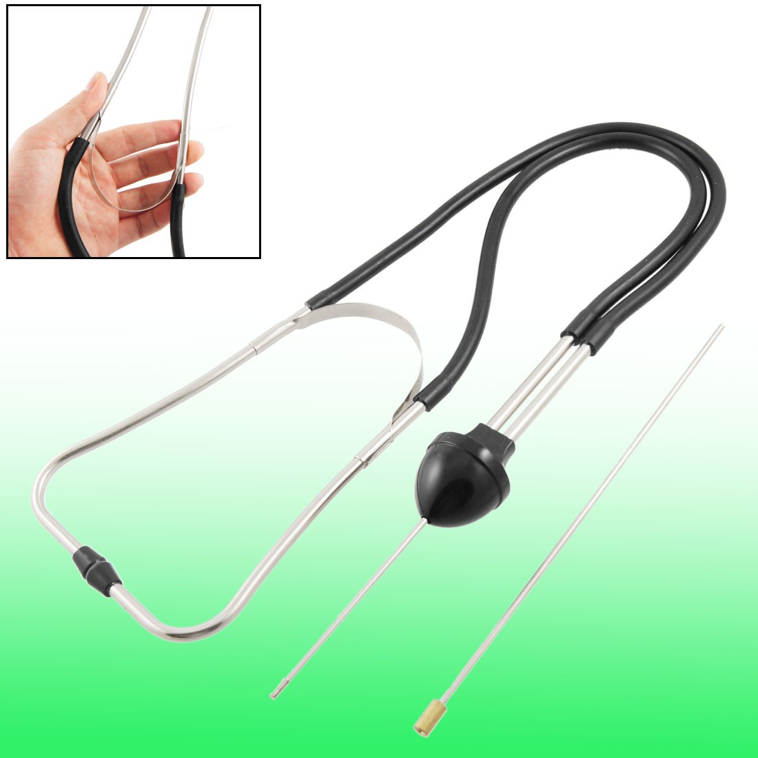 Car Auto Black Tubing Silver Tone Metal Mechanics Stethoscope