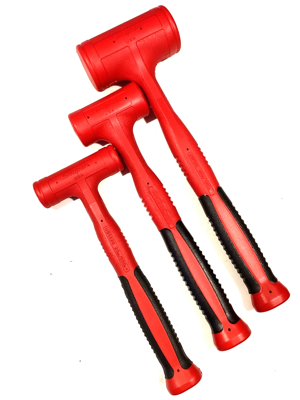 Snap On 3 Piece RED Soft Grip Dead Blow Hammer Set With FOAM Tray HBFE302FR NICE