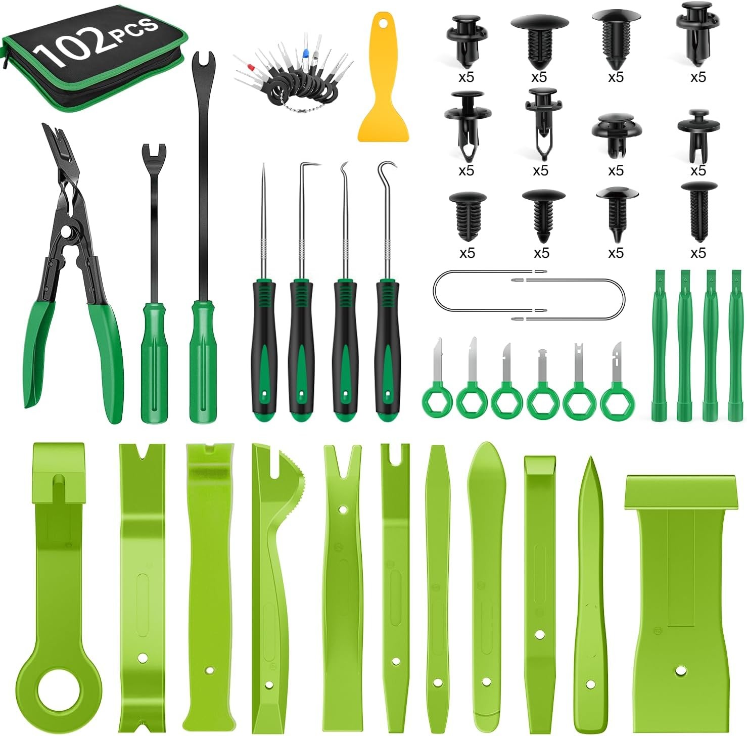102Pcs Trim Removal Tool Kit, Car Push Pin Nylon Bumper Retainer Clip Set, Faste