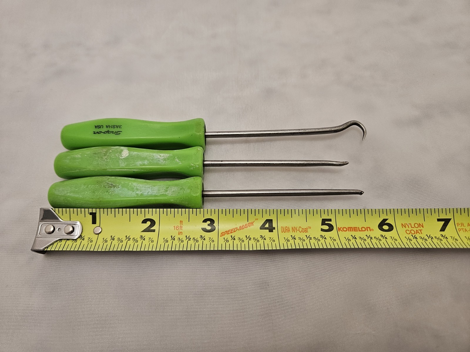 Snap-on 3Pc Mini Hook Pick Set Green Hard Handle USA 3ASHA 3ASH45A 3ASH90A TB