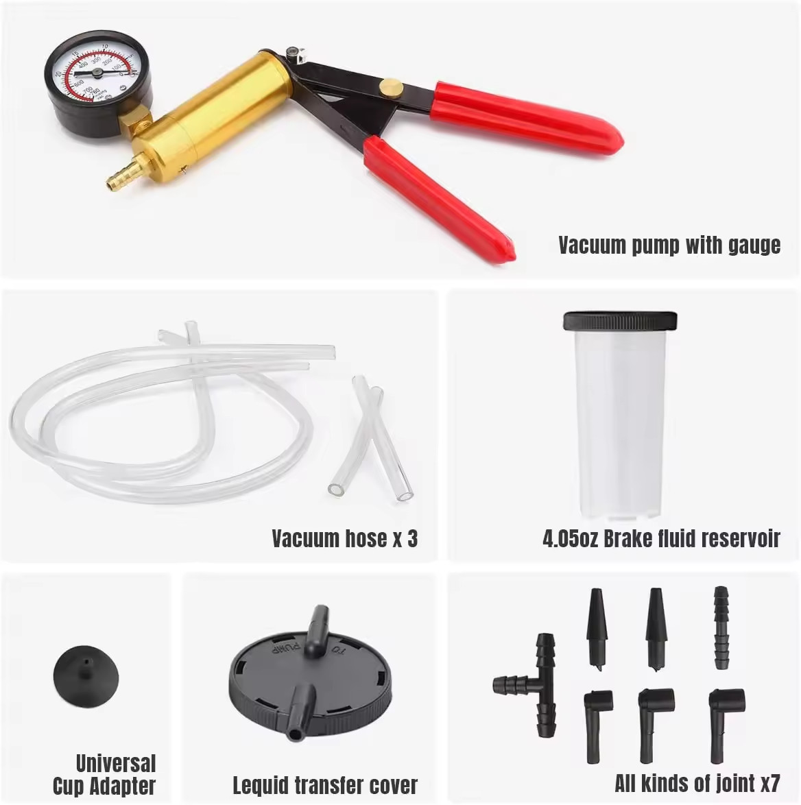 Car Vacuum Pump Tester, Hand Brake Liquid Suction Tool, 0~30 inHg 0~760 mmHg kPa