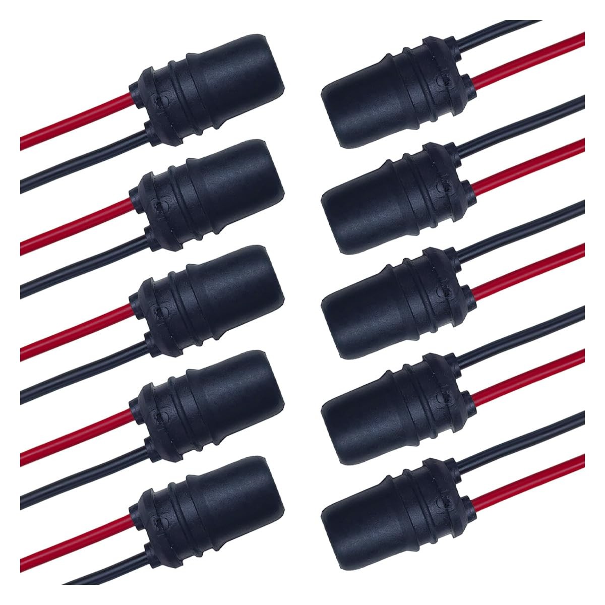 T10 194 Instrument Bulb Socket for Car, Round Mouth Pre-Wired Harness 10PCS