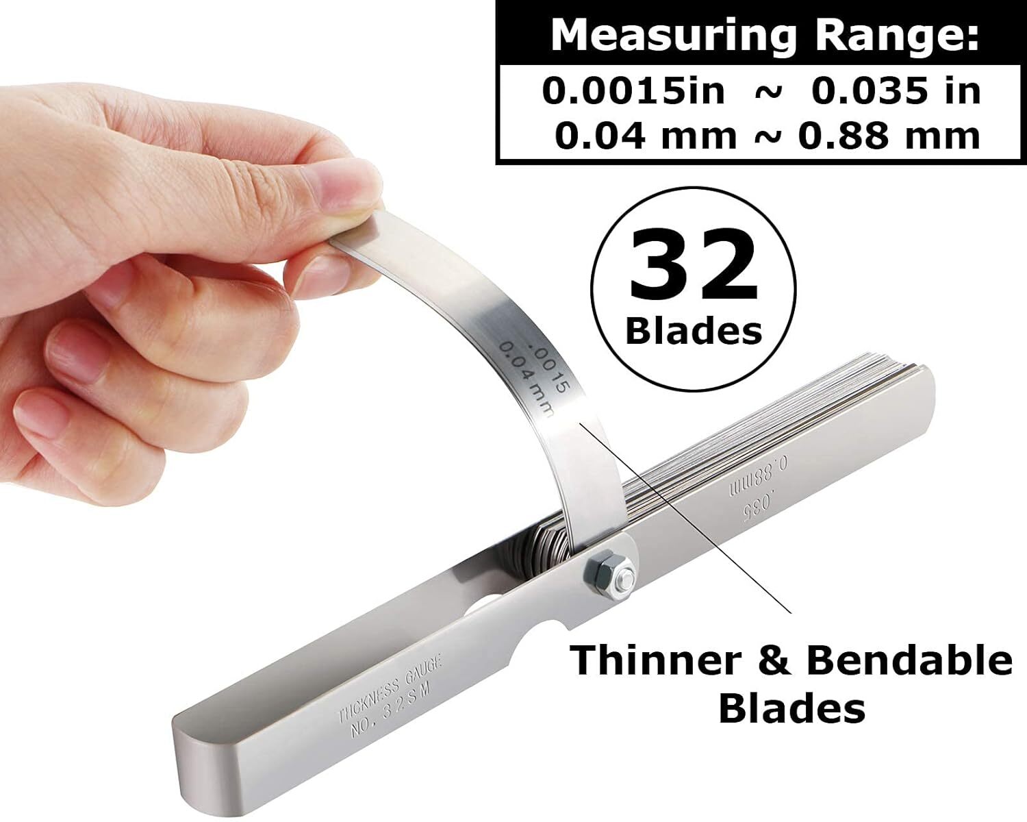 Feeler Gauge Set 32 Pieces Stainless Steel Foldable Feeler Gauges Measuring Tool