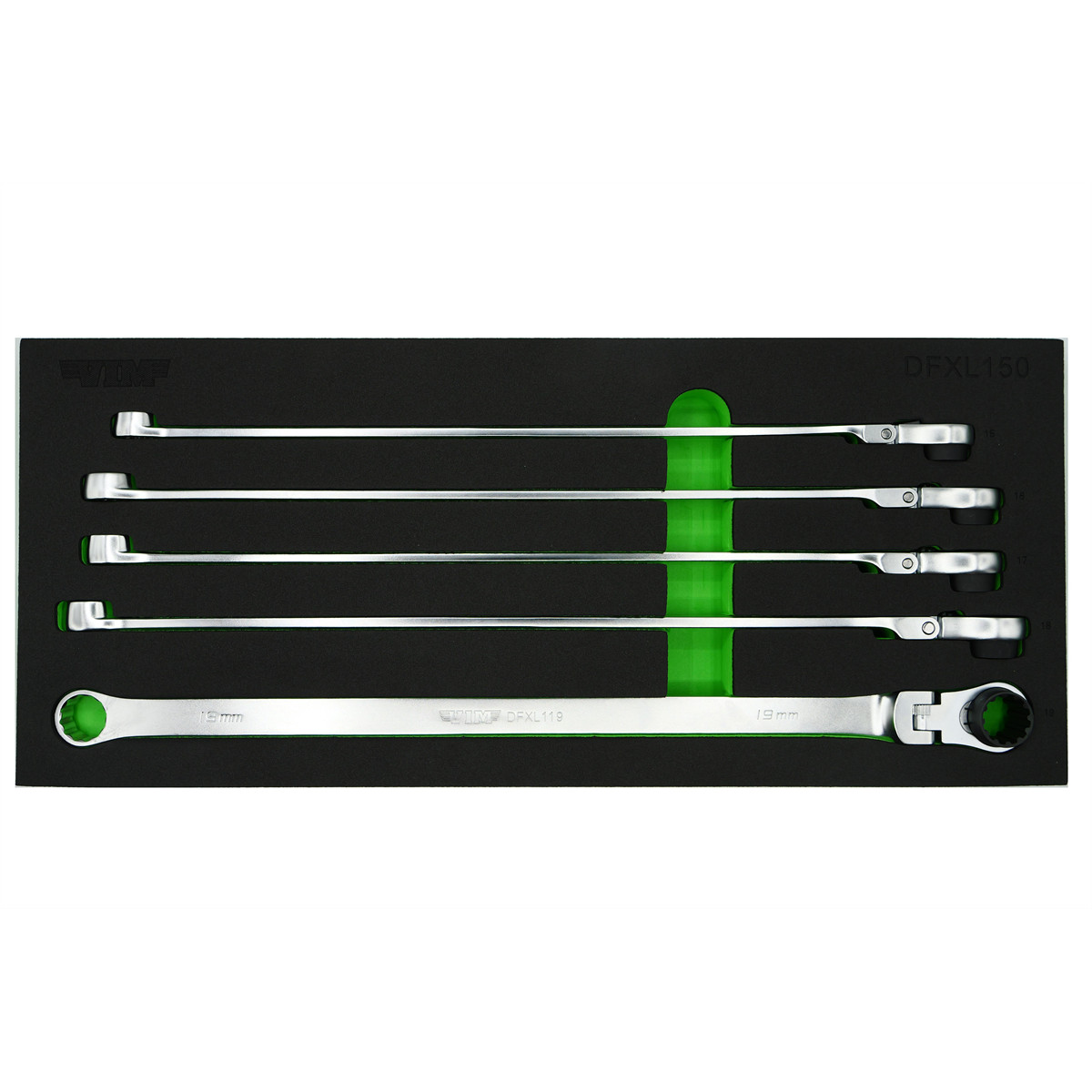 VIM Tools 5 Piece Deep Spline Ratcheting Flex Head Wrench Set (15-19 mm) DFXL150