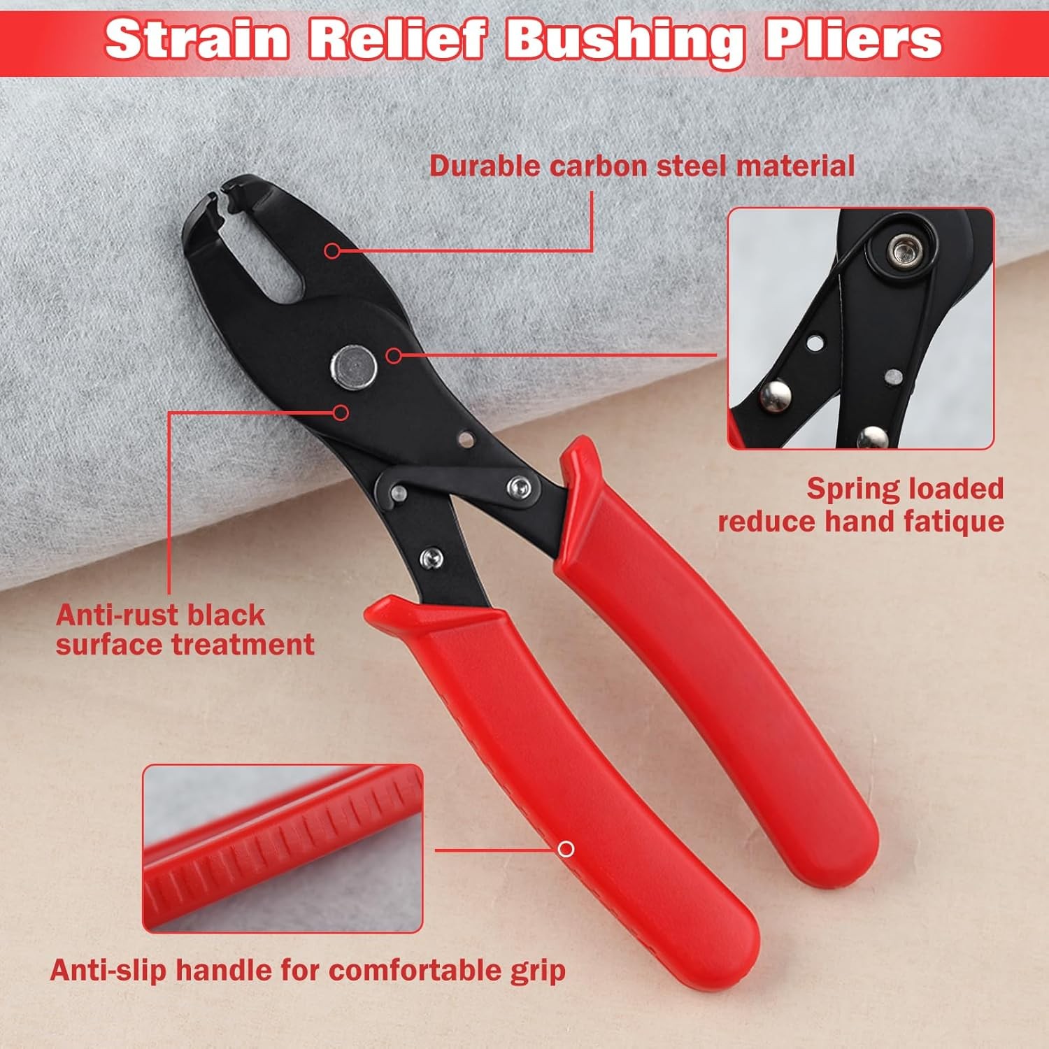 Strain Relief Crimper, Bushing Pliers Anti-Rust Low Red & Black