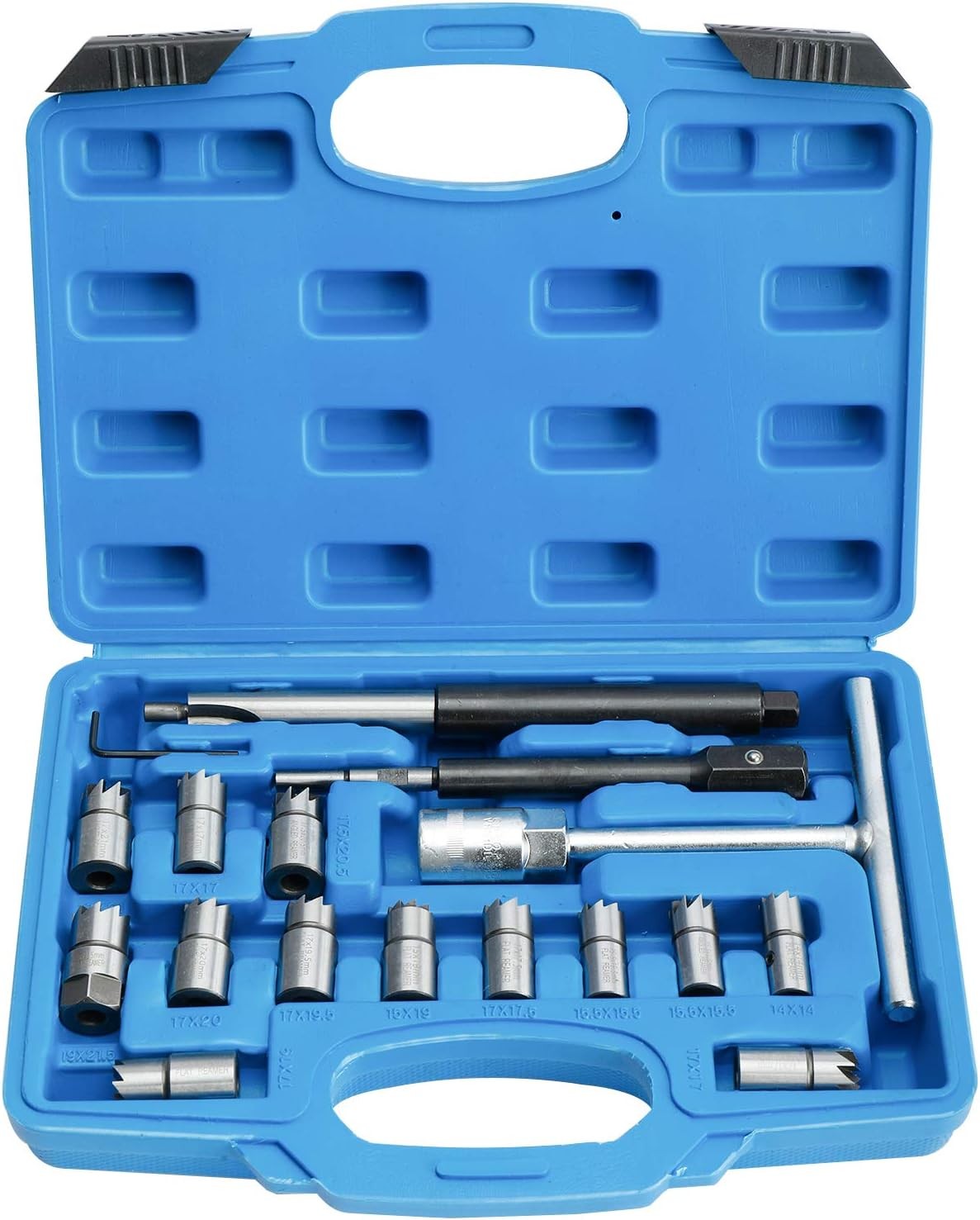 17Pcs Diesel Injector Seat Cutter Cleaner Tool Flat Reamer Repair Removal Tool