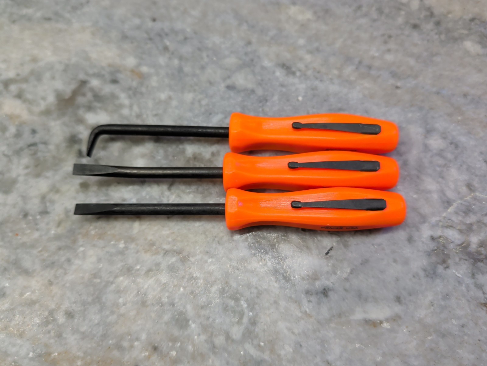 Snap On Tools New Mini Pocket Pry Bar Set 3 pcs Orange 5″ Straight / Bent / 90