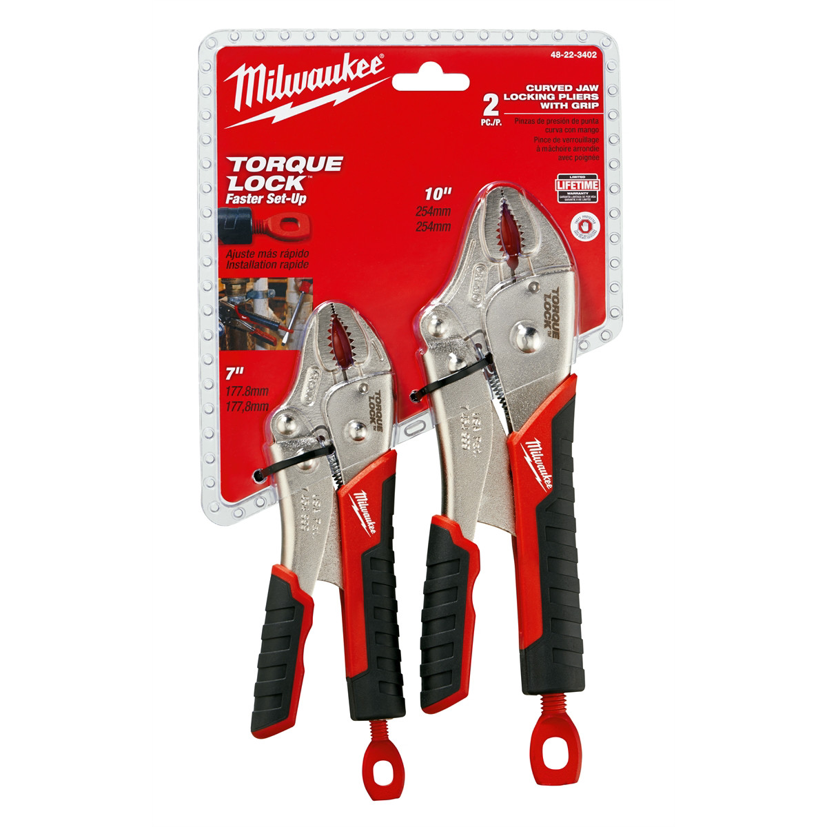 Milwaukee 48-22-3402 2pc 7″ & 10″ TORQUE LOCK Curved Jaw Locking Pliers Set