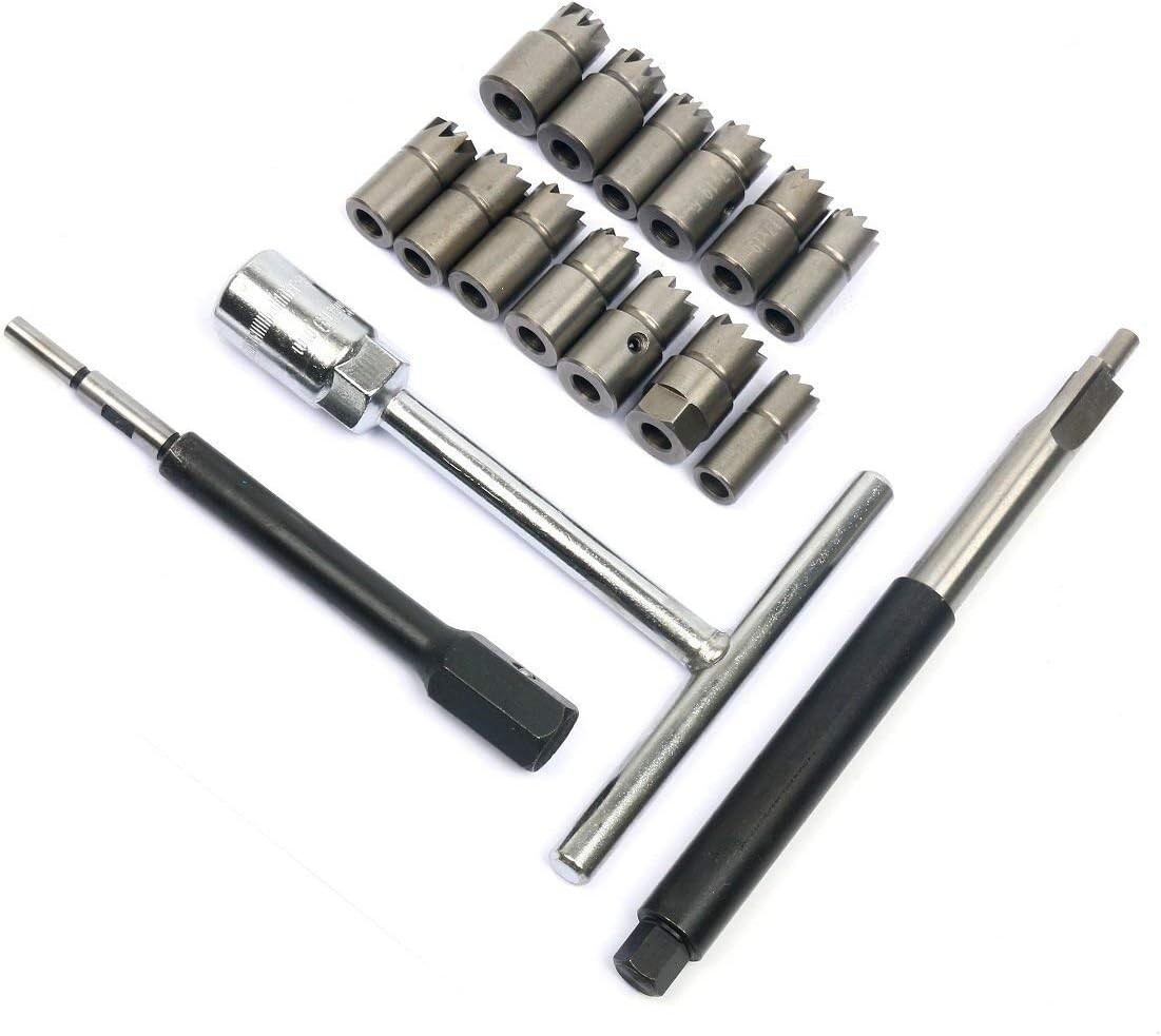 17Pcs Diesel Injector Seat Cutter Cleaner Tool Flat Reamer Repair Removal Tool