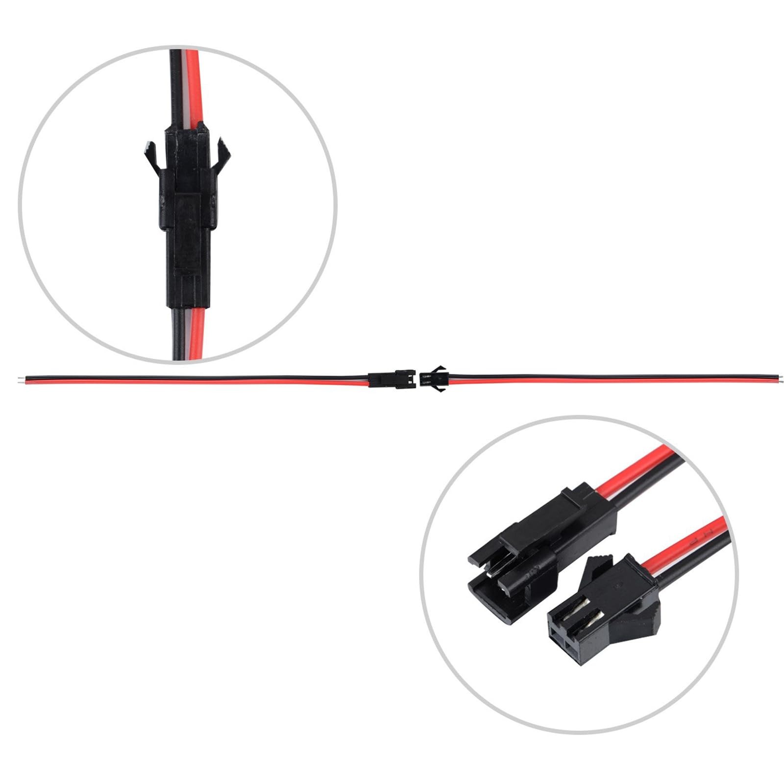 22 AWG JST SM 2 Pin Plug Male and Female 135 millimeters, Red Black