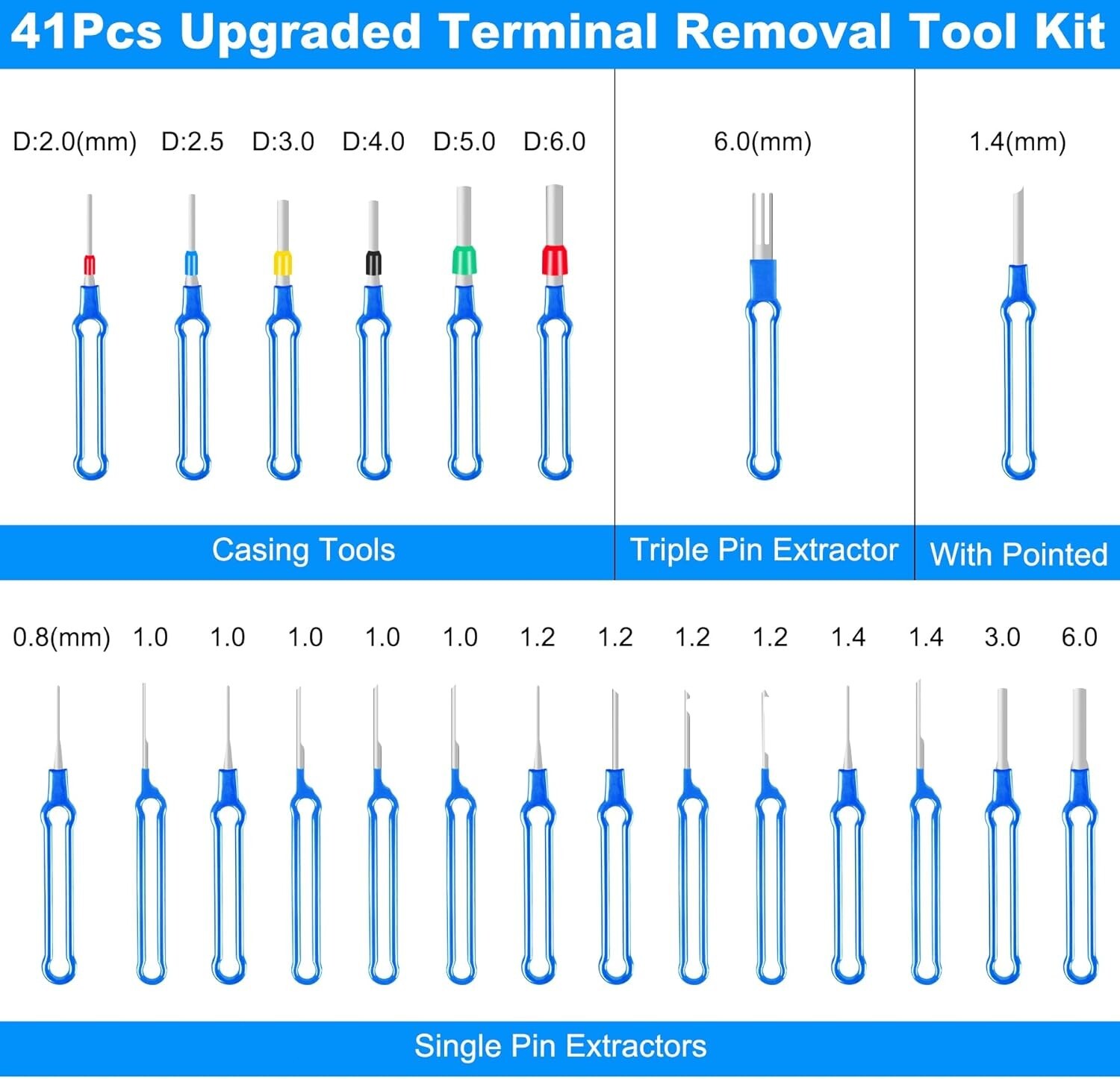 41x Pin Extractor Tool Terminal Ejector Connector Removal Kit w/ Protective Bag