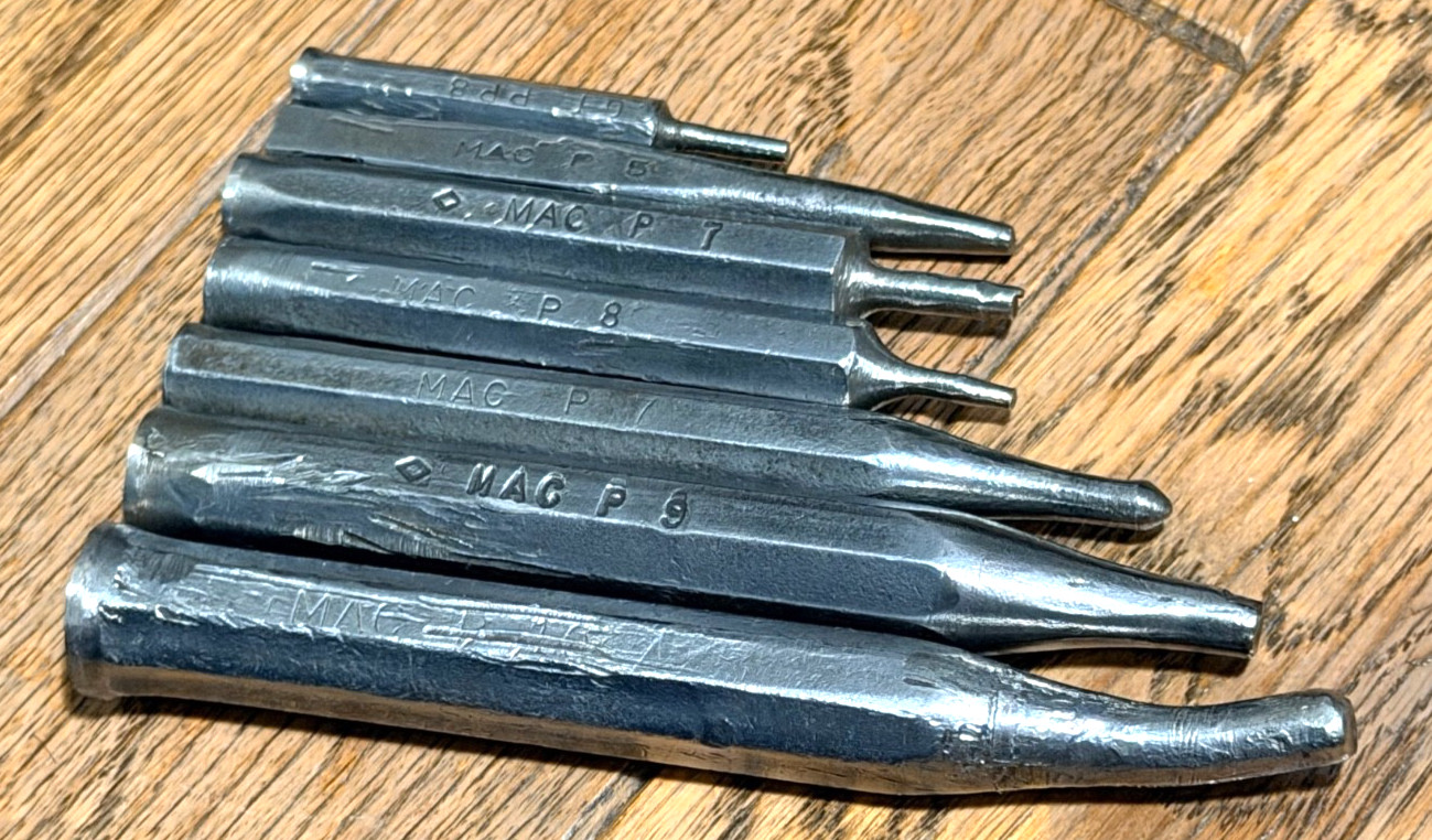 VTG MAC Tools Pin Tapered Starter Point Hex Shaft Punch Set Lot Stubby Roll