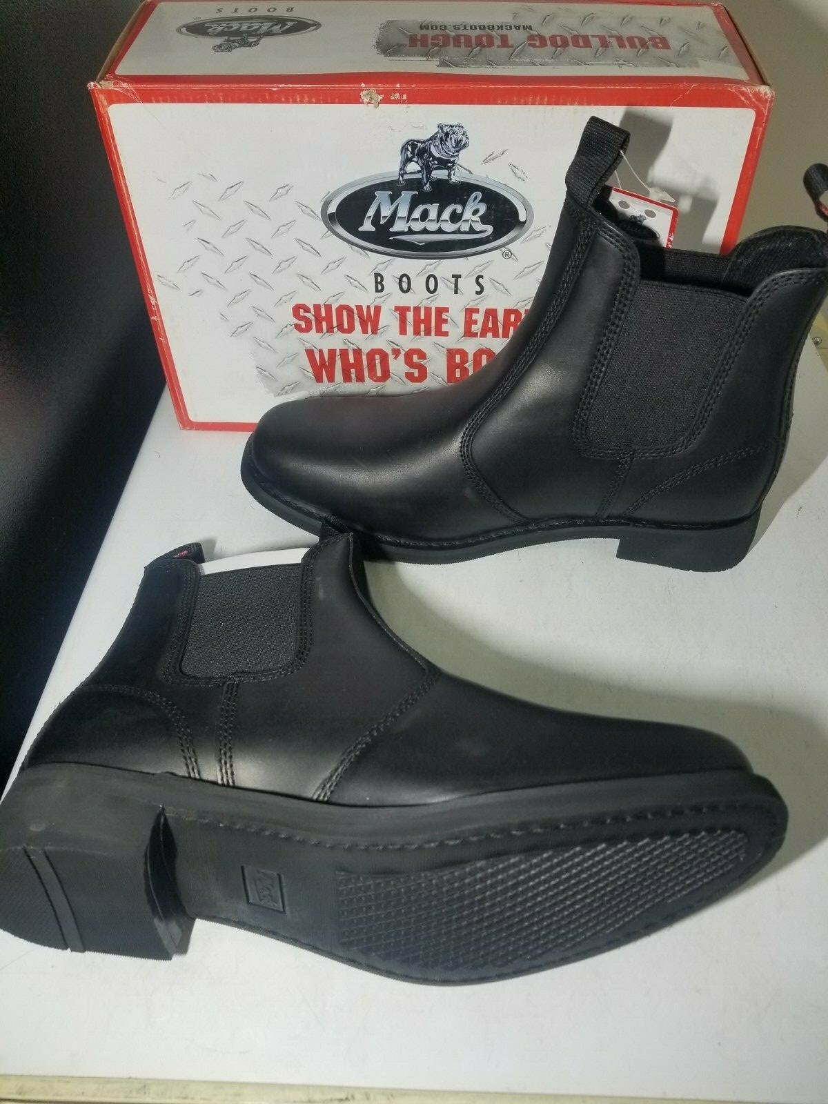 Mack Boots Statesman Black Leather Slip on Mechanic Boots, Size:12 #STATESMAN12
