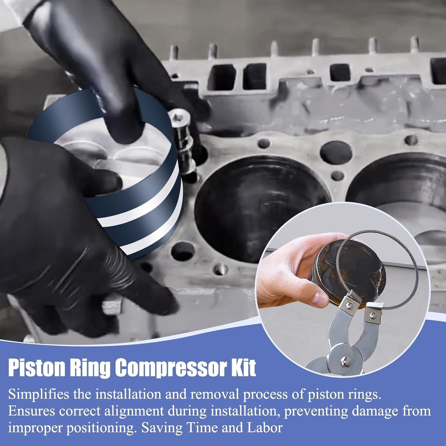 Piston Ring Compressor Installer Removal Tool for Car Engine with Piston Inst…