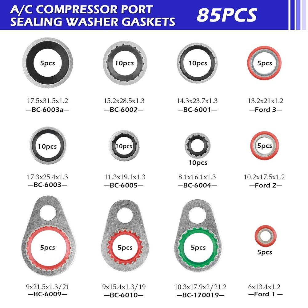 AC System O Ring Kit 139 Pieces Rubber and Metal Gaskets for Sealing Tasks