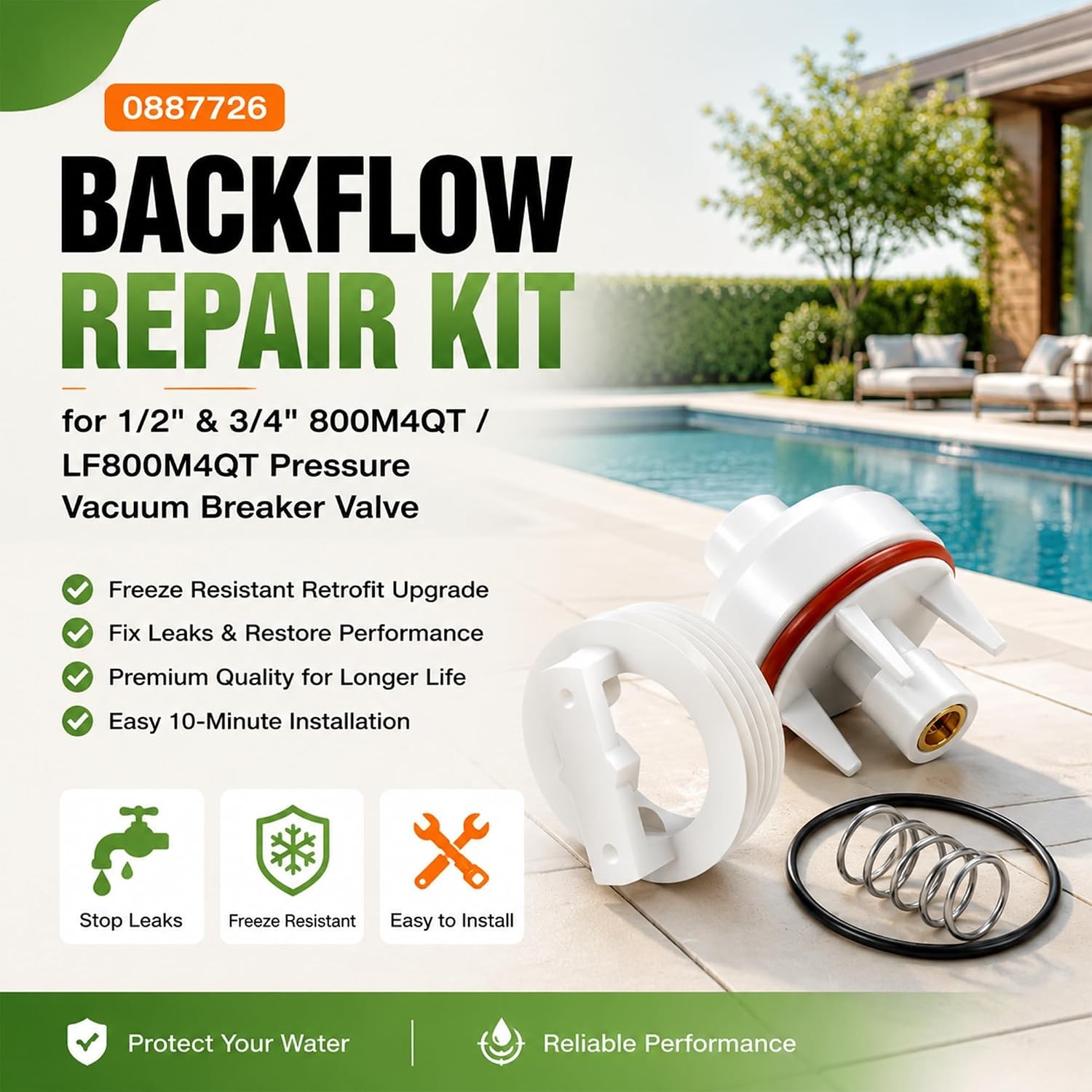 For Watts 1/2″- 3/4″ Freeze Resistant Backflow Repair Retrofit Kit 0887726 800M4