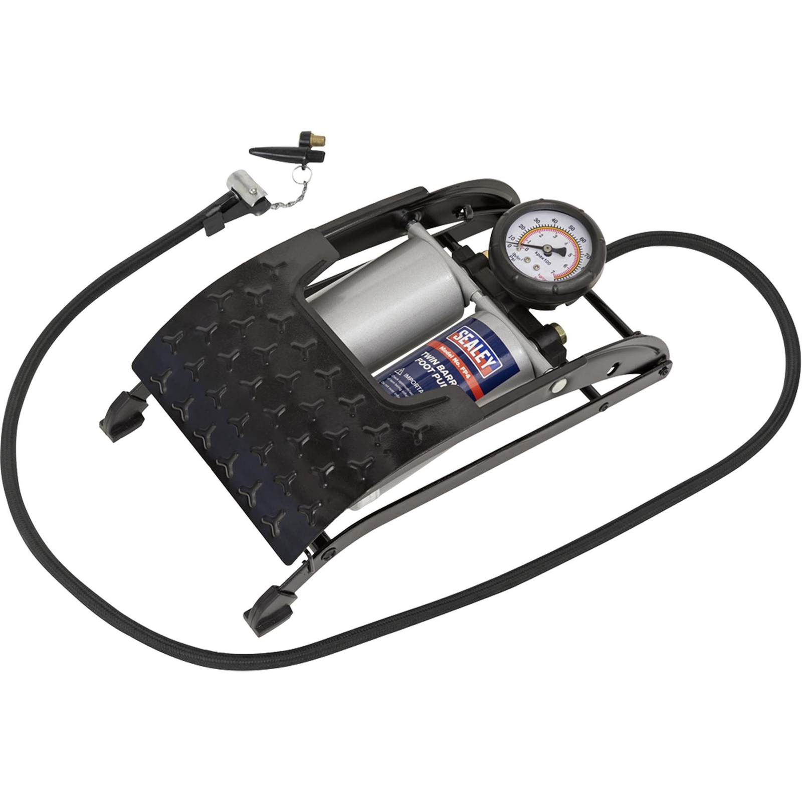 Sealey Motorsport Twin Barrel Steel Foot Pump 0-100psi And 0-7 Bar FP4