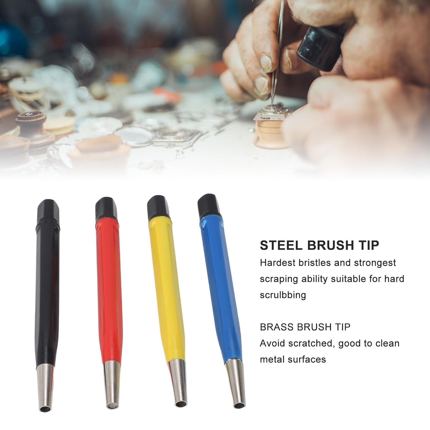 Fiberglass Scratch Brush Pen 4-Pieces with Steel, Brass,…