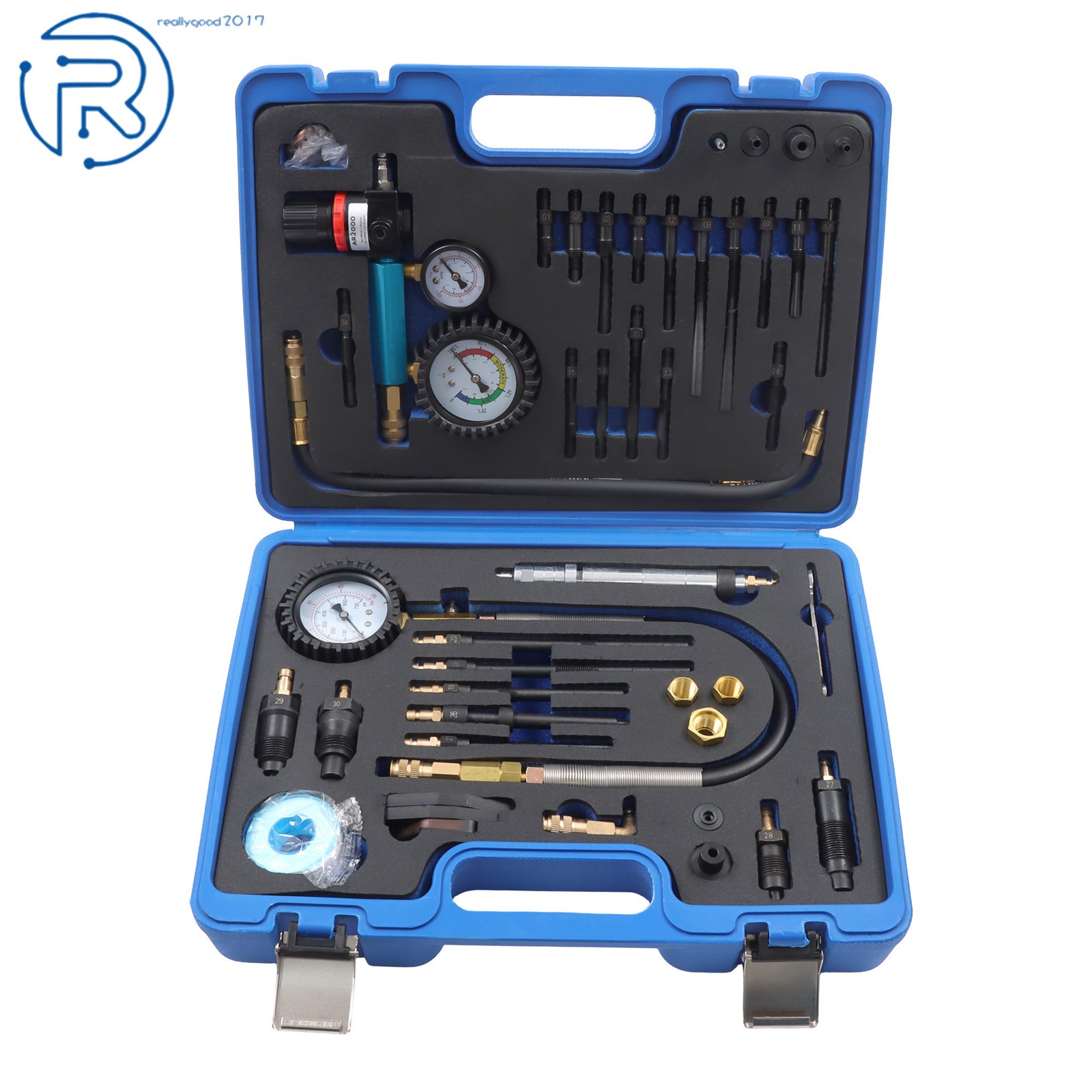46PCS Petrol Diesel Engine Compression Tester Kit Leak Down Diagnostic Tool Kit