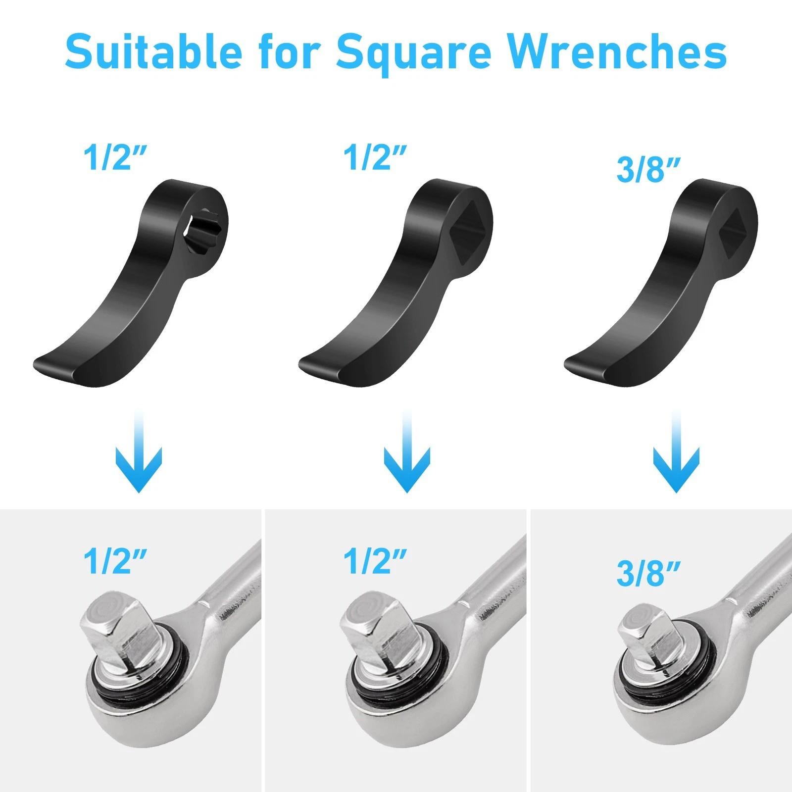 3 PCS 1/2 in 3/8 in Pry Bar Tool Head Adapter for Automotive Disassembly Work