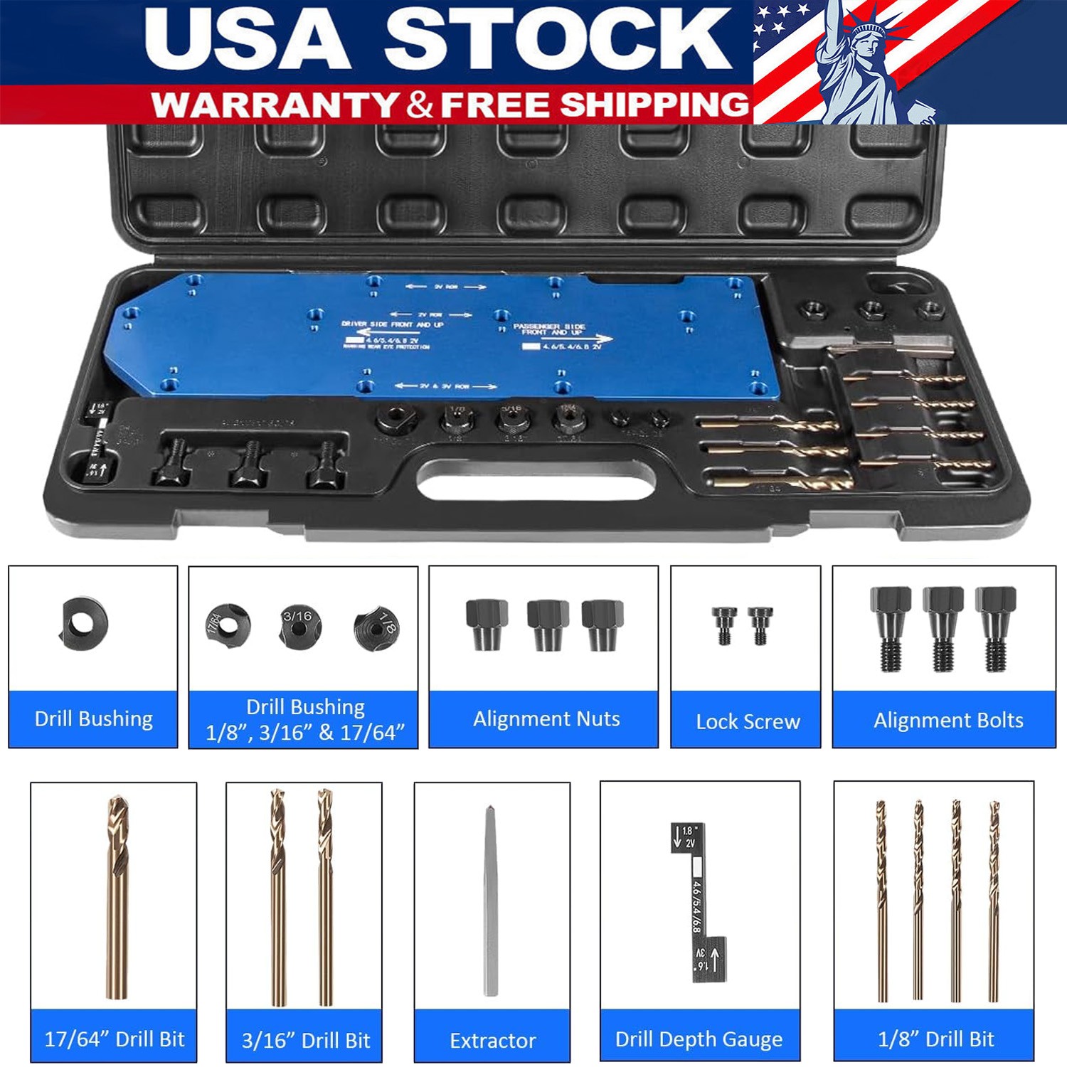 71600 For Ford 4.6L/5.4L/6.8L Exhaust Manifold Drill Template Kit with Case
