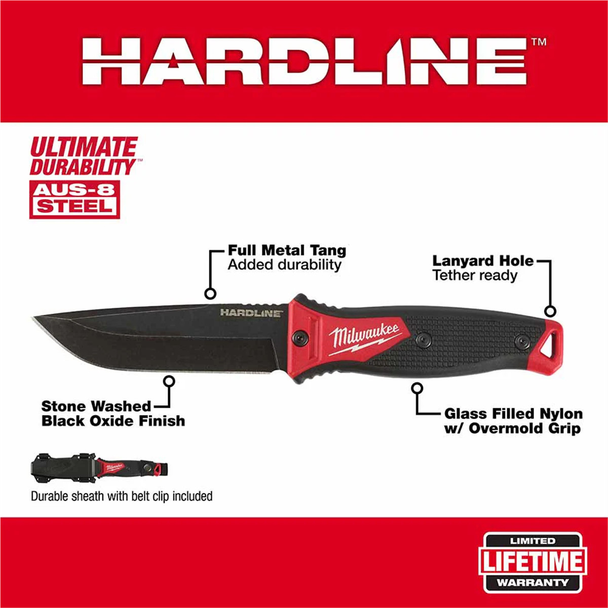 Milwaukee Tool 5″ HARDLINE Fixed Blade Knife