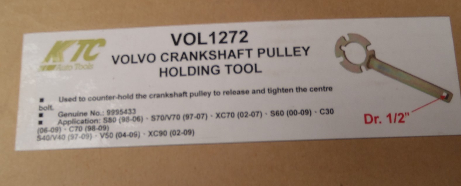 KTC brand Volvo crankshaft holding tool for 850, V70