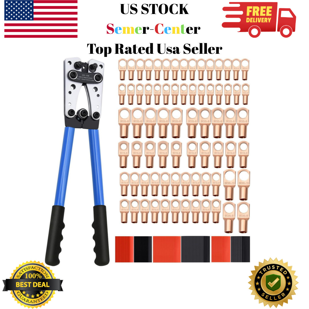 Cable Lug Crimping Tool with 74pcs Copper Wire Lugs, 100pcs Dual Silver/Grey