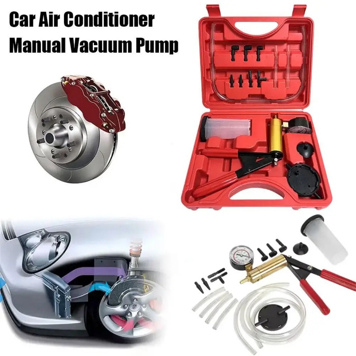 Hand Held Vacuum Pressure Pump Tester Set Brake Fluid Bleeder Bleeding Kit + Box