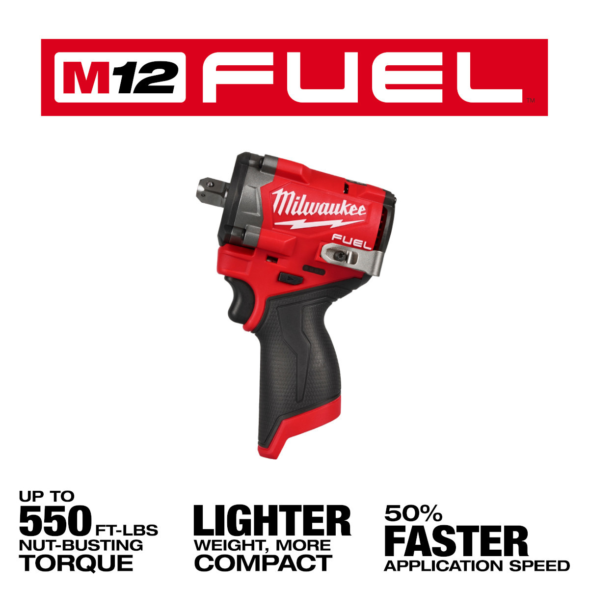 Milwaukee Tool M12 FUEL Stubby 1/2 Inch Impact Wrench with Pin Detent