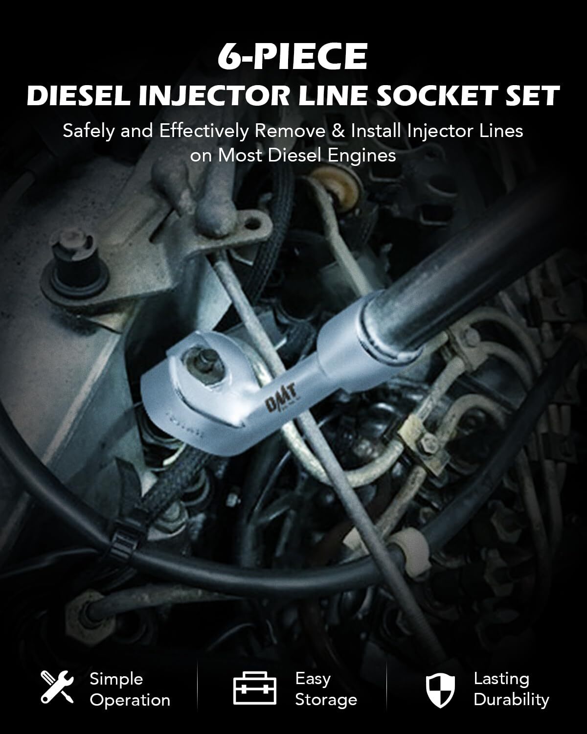 Orion Motor Tech 1/2 Dr Diesel Injector Line Socket Wrench Set, 6pc 12pt Diesel