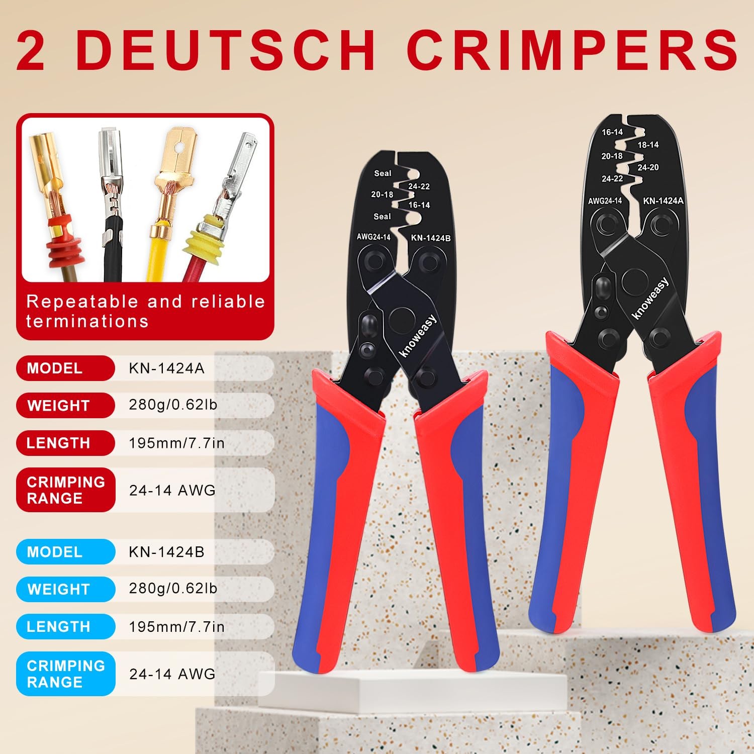 Deutsch Crimper Kits for DT Silver With Black Handles