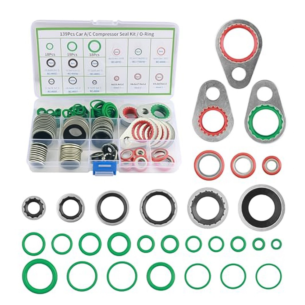 AC System O Ring Kit 139 Pieces Rubber and Metal Gaskets for Sealing Tasks