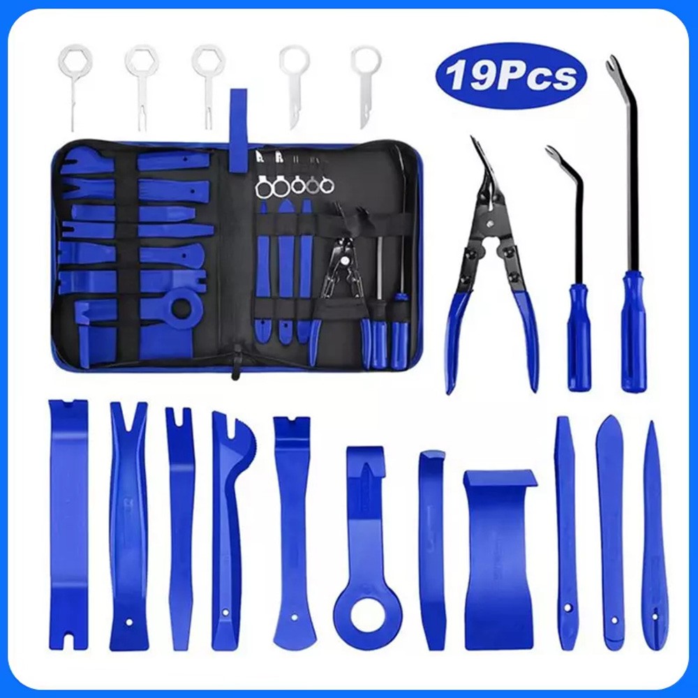 19pcs Car Trim Removal Tool Set Hand Tools Pry Bar Panel Door Interior Clip Kit