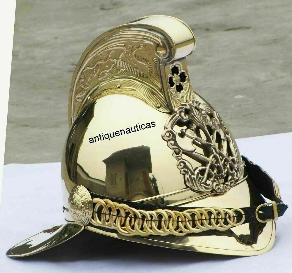 Nautical Brass Vintage Collectible Fire Fighter Chief Fireman Helmet Decorative