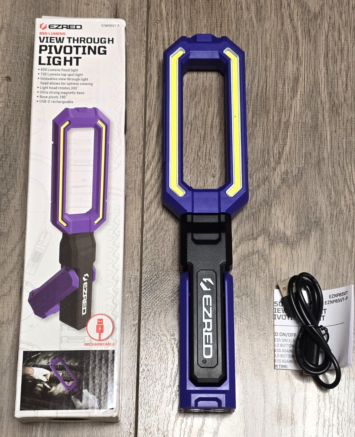 EZ Red Purple View Through Pivoting Magnetic Work Light, 850 Lumens EZNP85VT-P
