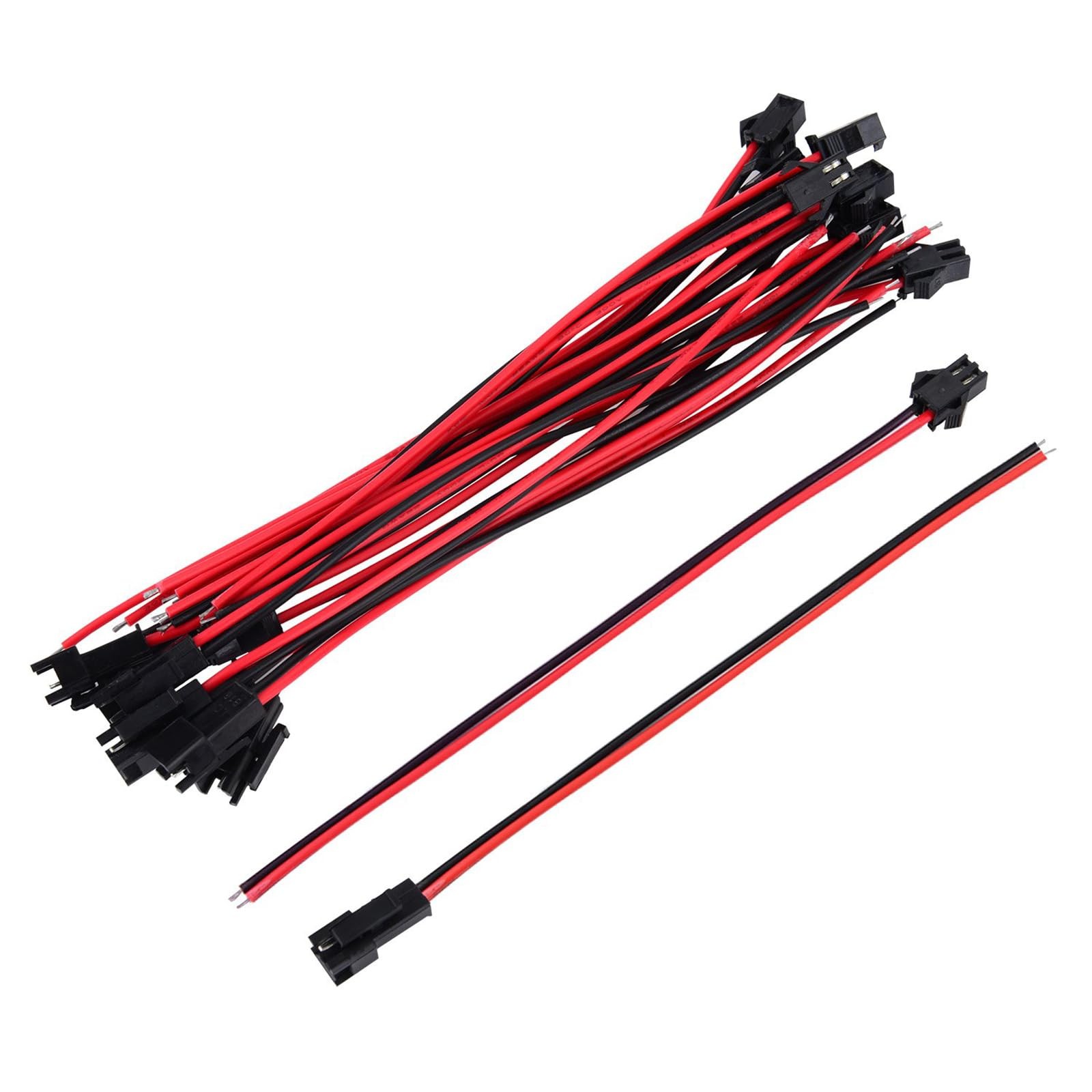 22 AWG JST SM 2 Pin Plug Male and Female 135 millimeters, Red Black