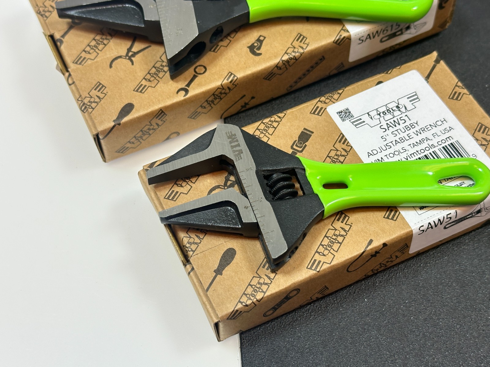 NEW VIM 2pc Green Stubby Wide Mouth Adjustable Wrench Set, 6” SAW615 & 5” SAW51