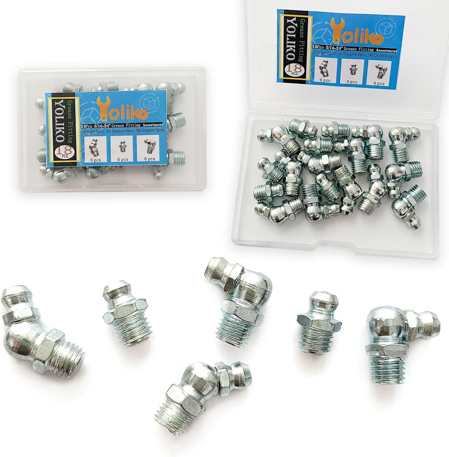 5/16″-24 18Pcs Grease Fitting Assortment Straight 5/16"-24 18Pcs, Sliver