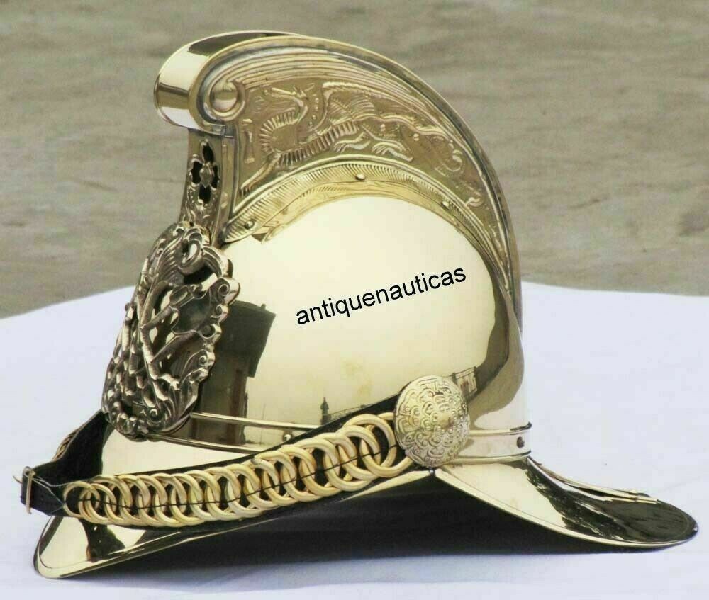Nautical Brass Vintage Collectible Fire Fighter Chief Fireman Helmet Decorative