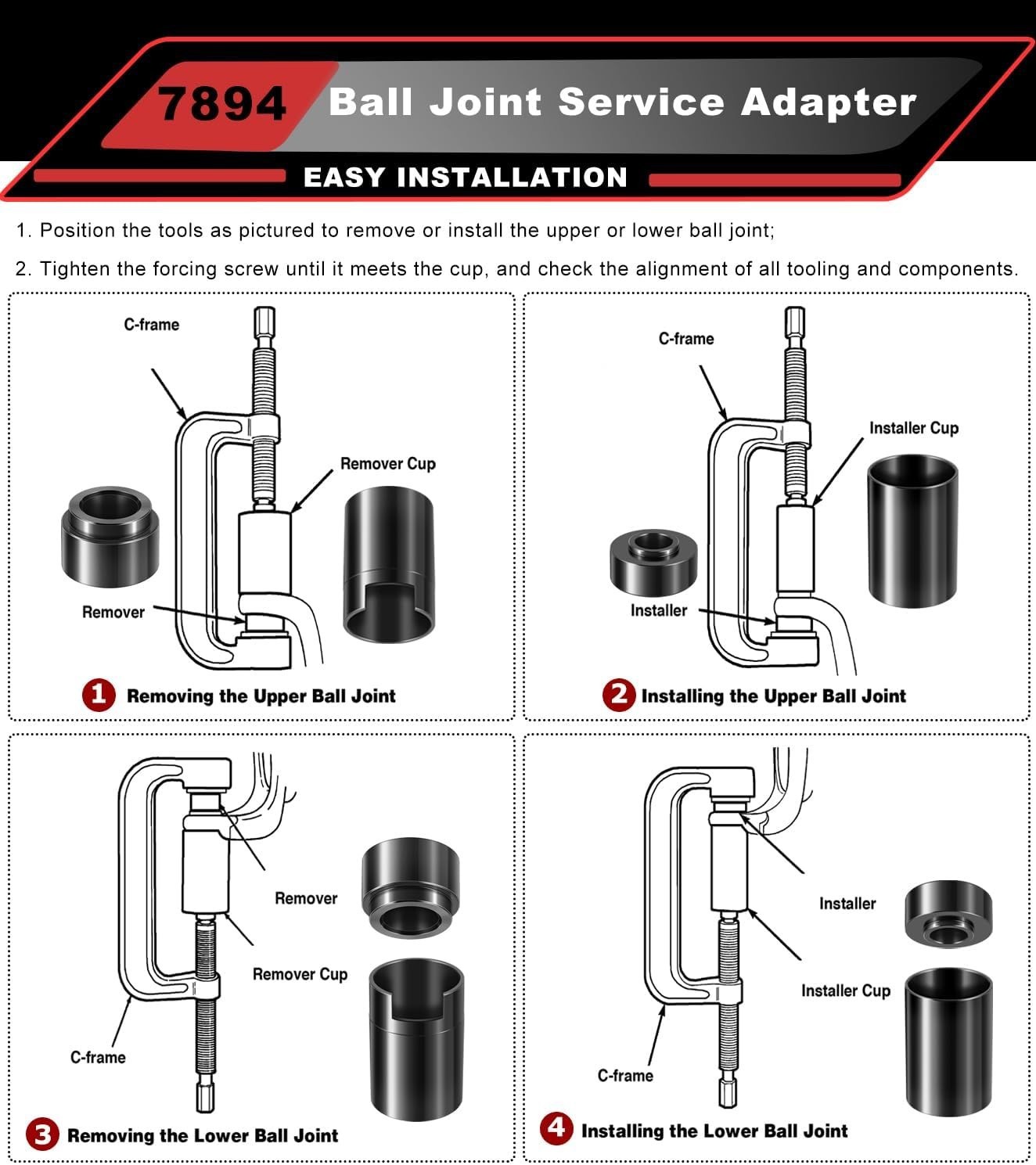 Ball Joint Service Adapter Tools Kit 7894 for Jeep Wrangler & Dodge Ram Trucks