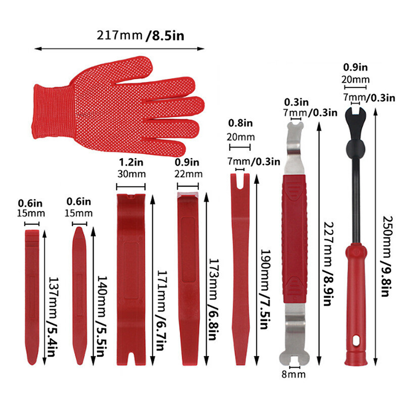 8PCS/SET Car Red Scratch Removal Tool Dash Panel Window Molding Fastener Remover