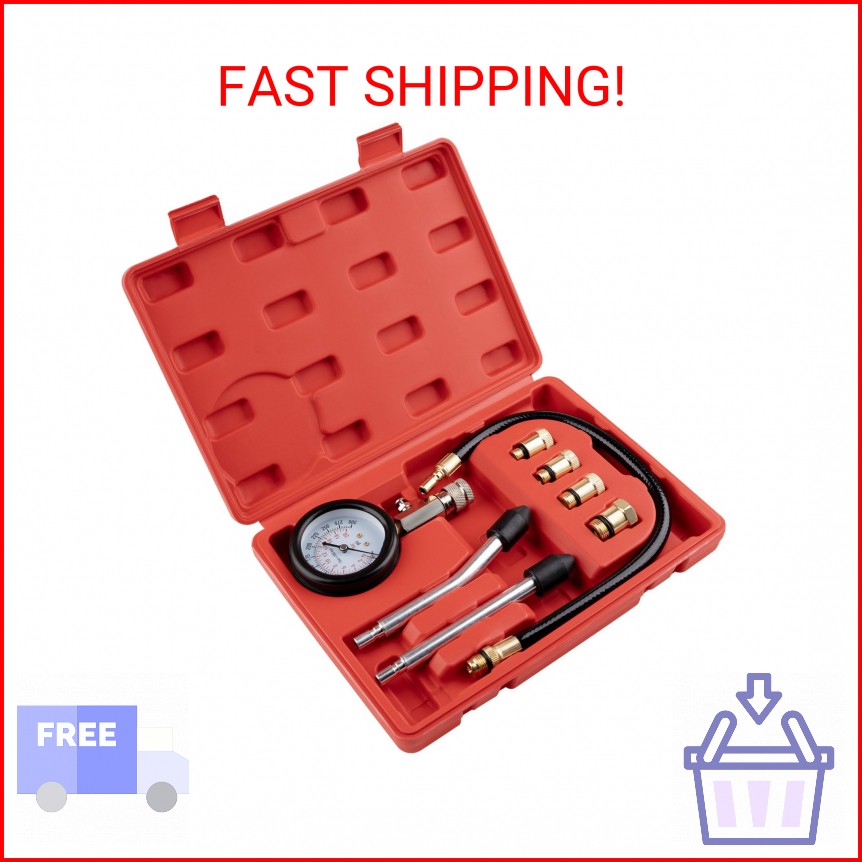 8 pcs Compression Tester Kit, Petrol Pressure Tester Range of 0-300 Psi Engine C