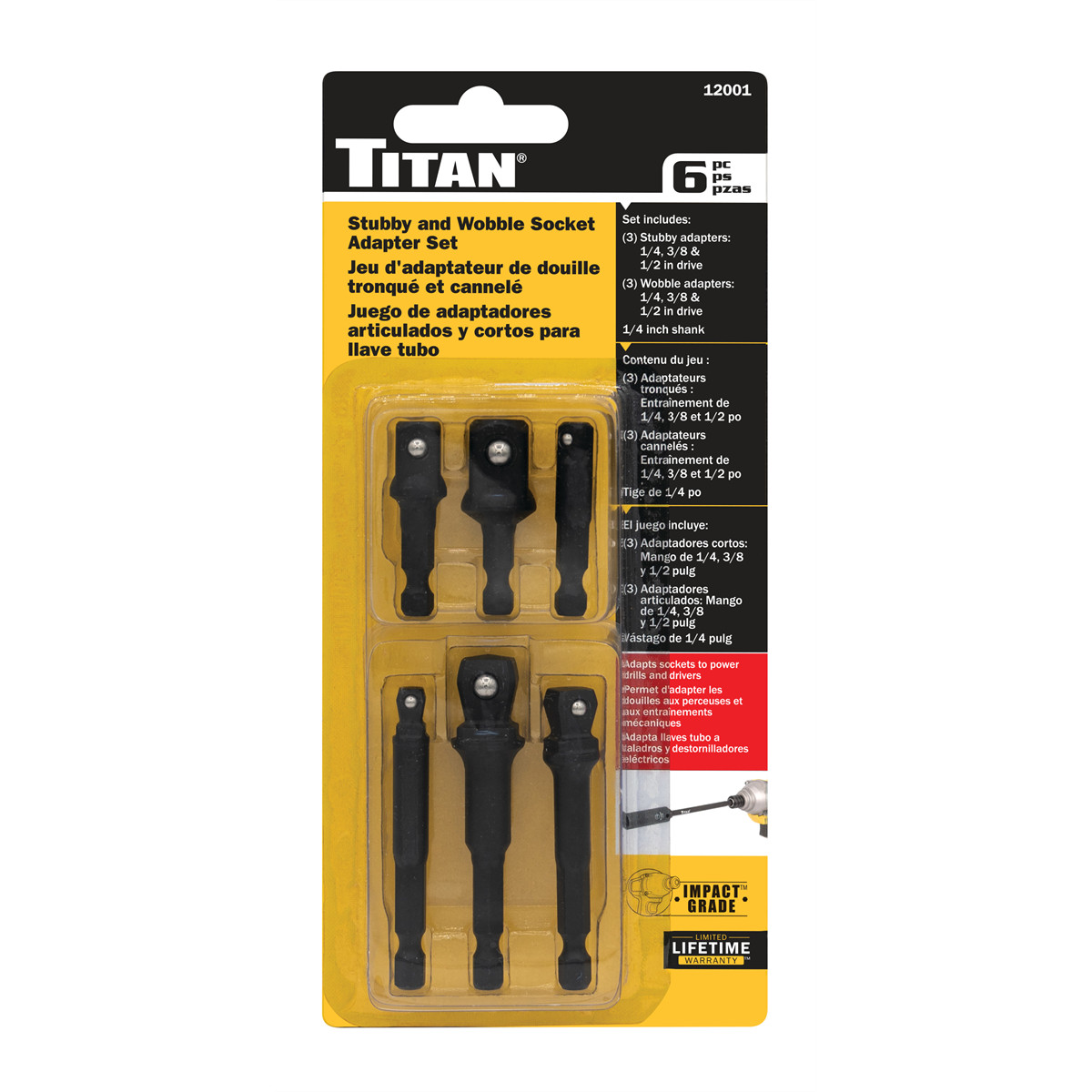 Titan 6 pc. Stubby and Wobble Socket Adapter Set
