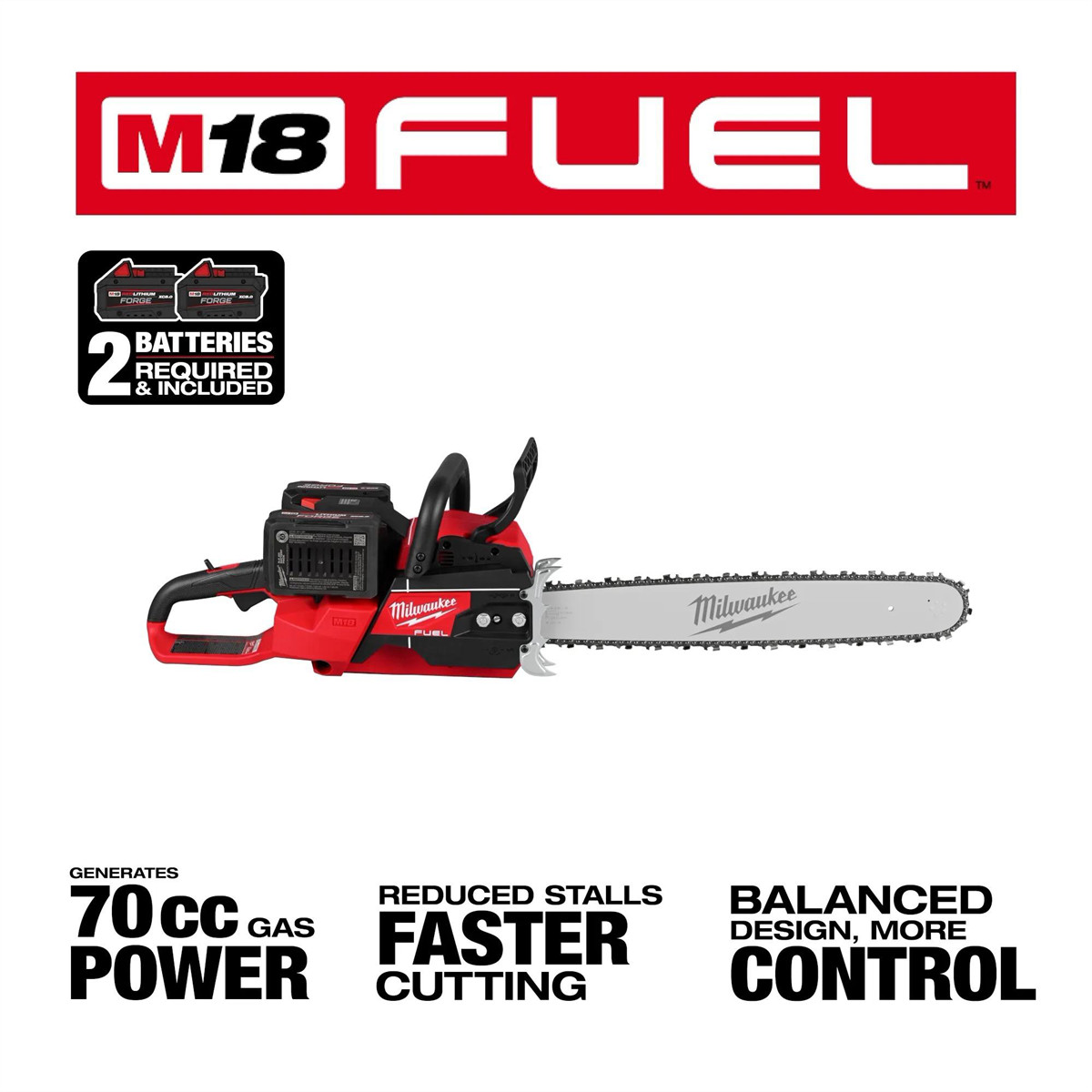Milwaukee Tool M18 FUEL 20 Inch Dual Battery Chainsaw Kit