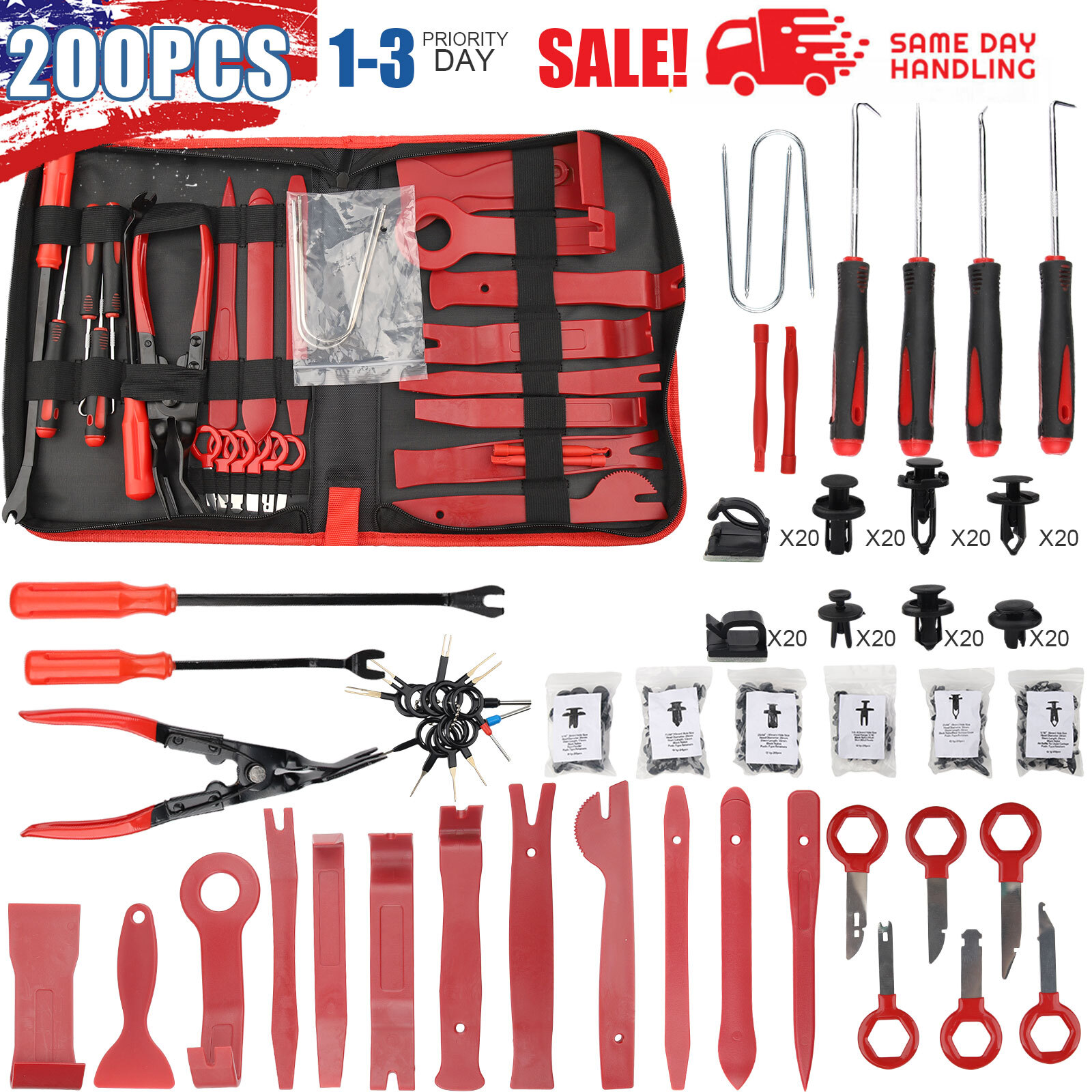 200Pcs Car Trim Removal Tool Set Hand Tools Pry Bar Panel Door Interior Clip Kit