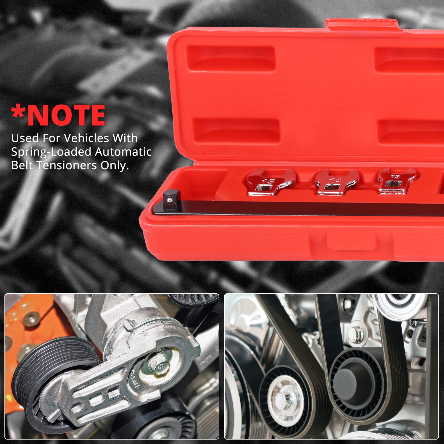 9Pc 9″/23″ Bar 1/2″/3/8″ Square Drive Serpentin Belt Tool Kit Set w/Storage Box