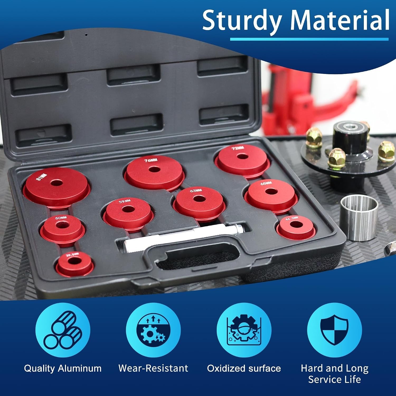10-Piece Bearing Press Kit with 9 Adapters, Gloves and Storage Case Included