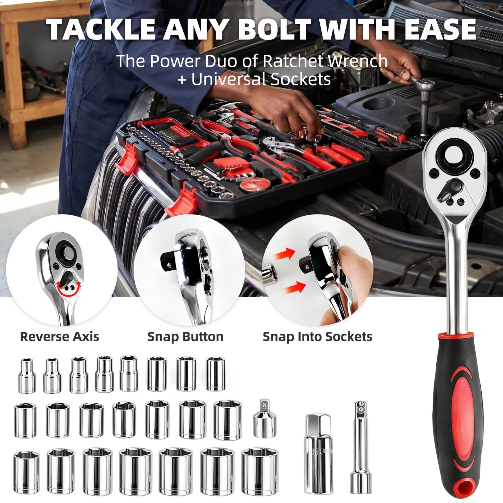 436PCS Stainless Steel Socket Wrench Tool Set for Home Auto Repairs